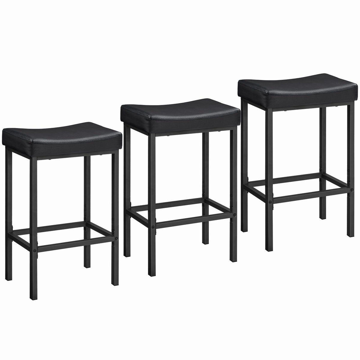 HOOBRO Bar Stools, Set of 2 Bar Chairs, Counter Height Stools, Saddle Barstools with Curved Surface, 24.8 Inches, 2.4" Thick Upholstery, for Kitchen, Dining Room, Cafe Black BB10BY01
