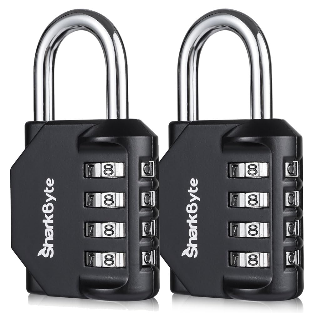 SharkByte Heavy Duty Combination Padlock – 4-Digit Weatherproof Outdoor Lock with Stainless Steel Shackle, Anti-Rust Resettable Code for Gym, School, Locker, Shed, Toolbox, Gate & Warehouse - Purple