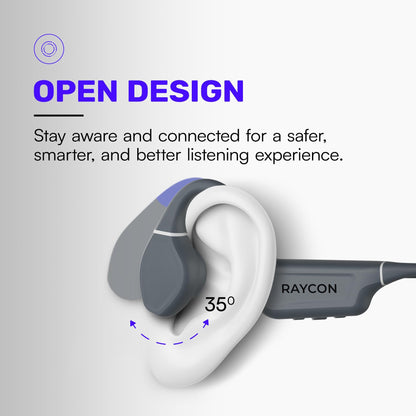 Raycon Bone Conduction Headphones - Open Ear Running Headphones & Bluetooth Earbuds, Sweat & Water-Resistant with Mic (Gray)