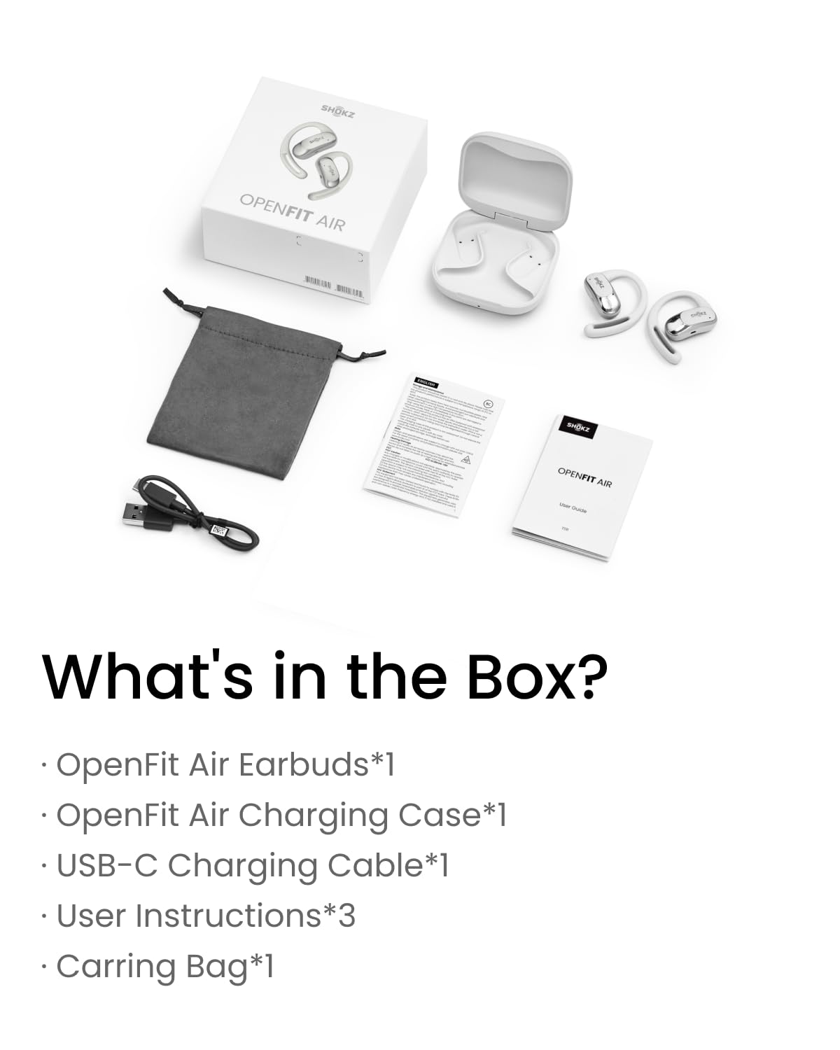 SHOKZ OpenFit Air - Open-Ear Headphones, True Wireless Earbuds, Water Resistant, Secure Earhooks for Daily Use, Black