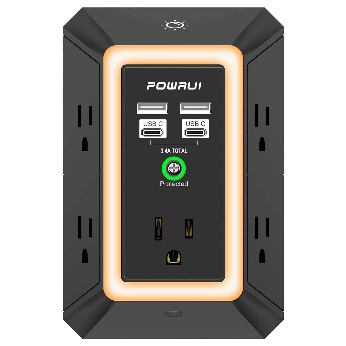 Multi Plug Wall Outlet Night Light, POWRUI 6 Outlet Extender & 3 USB Ports