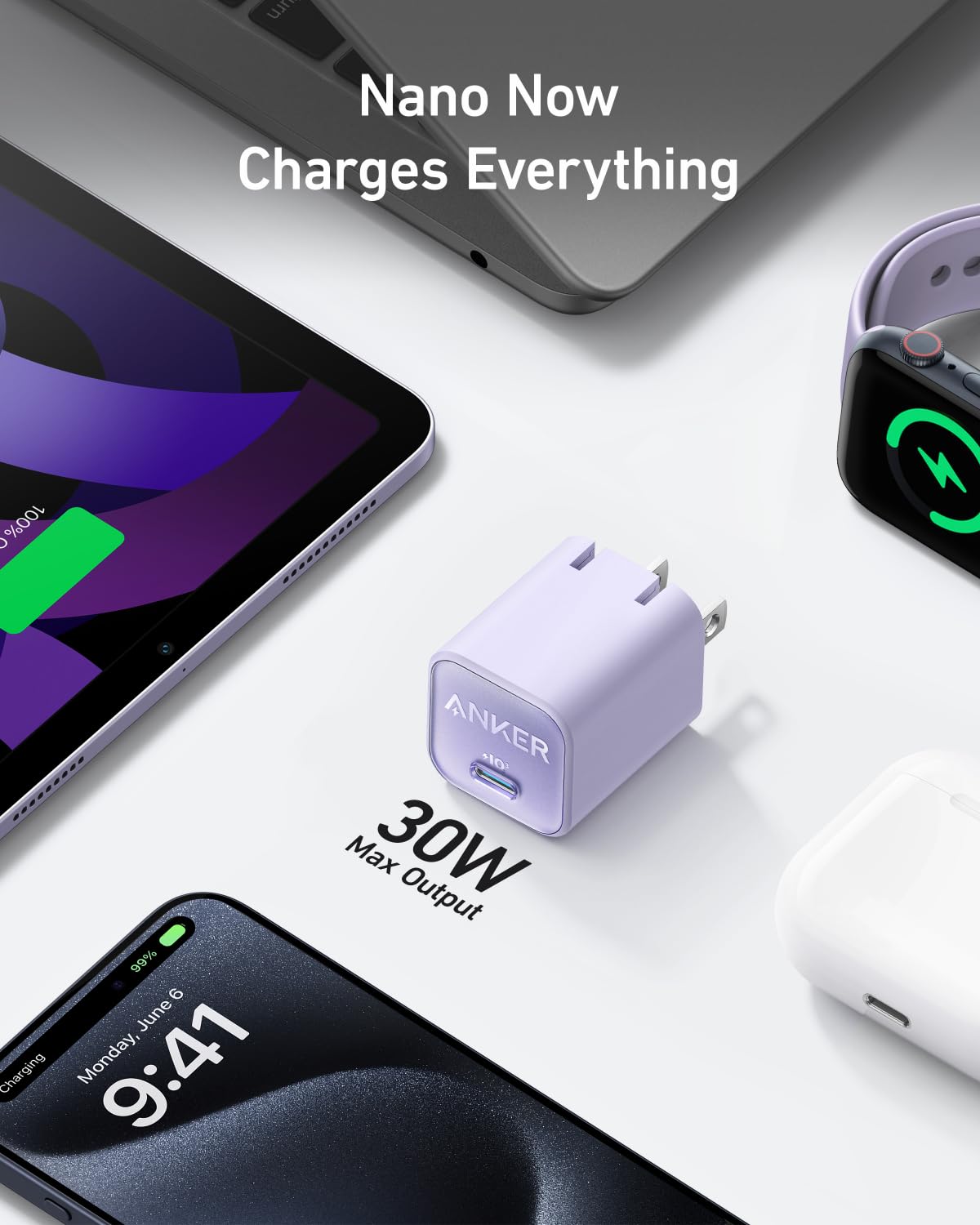 Anker Nano Phone Charger, 30W Portble and Foldable USB C GaN Charger