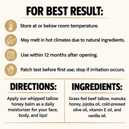Wrath & Remedy Beef Tallow and Honey Balm, Handcrafted, Unscented, 4 oz