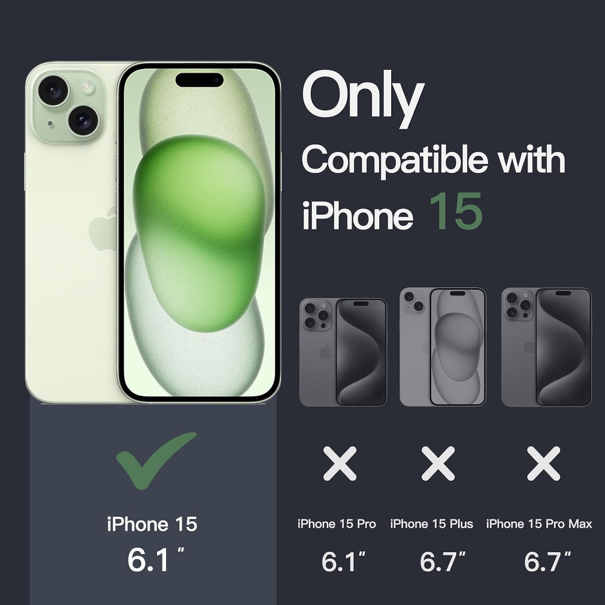 JETech Case for iPhone 15, Anti-Yellowing, Green