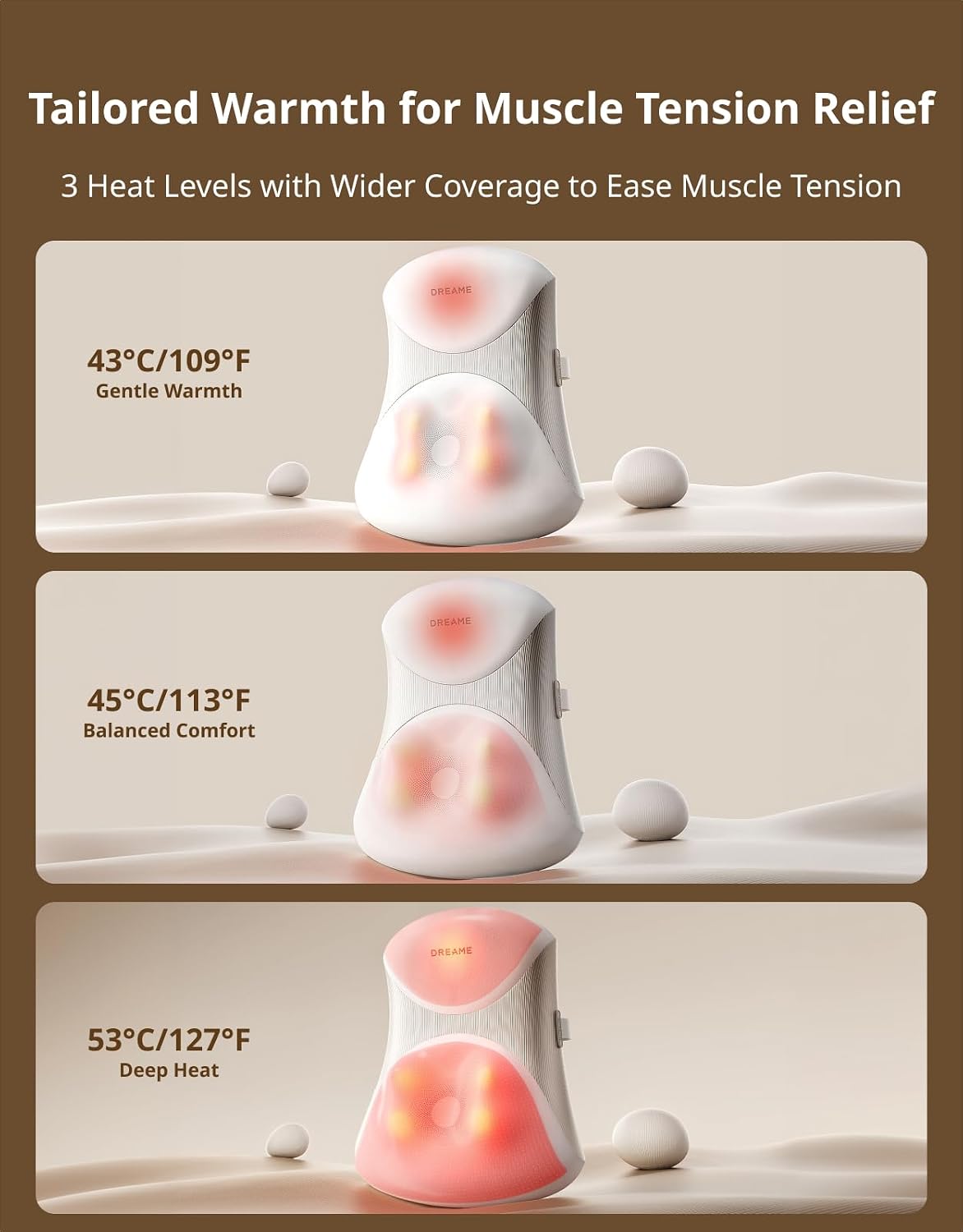 Dreame 6D Back Massager with Heat for Pain Relief, Lumbar Support Pillow