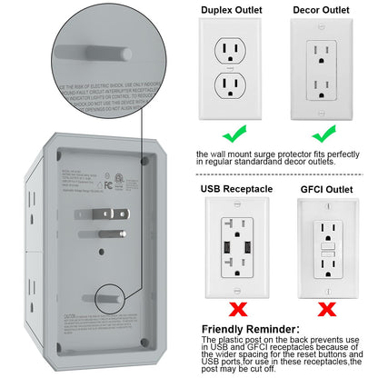 Surge Protector, QINLIANF 5 Outlet Extender with 4 USB Ports(2USB-C)