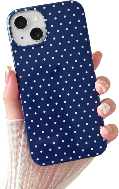 Yeddabox for iPhone 15 Case Cute Polka Dot Phone Case Soft TPU Slim Shockproof Phone Cover for Women Girls, Blue