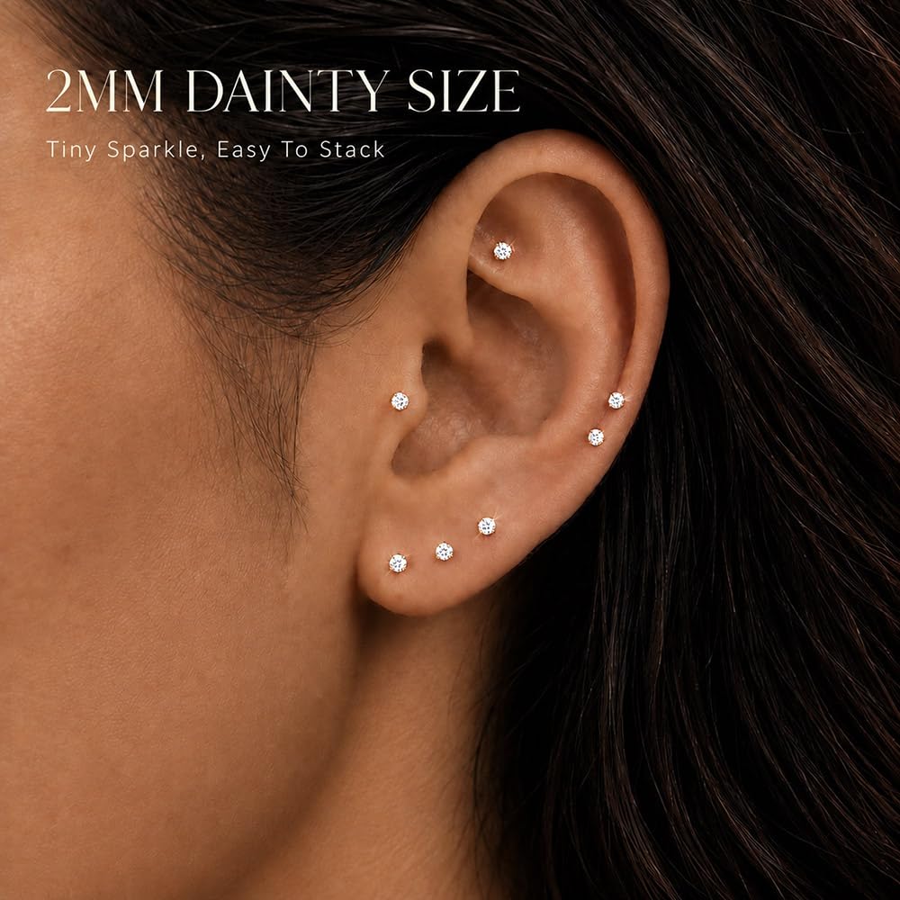 10 Pairs Small Stud Earrings for Women Hypoallergenic Multiple Piercings