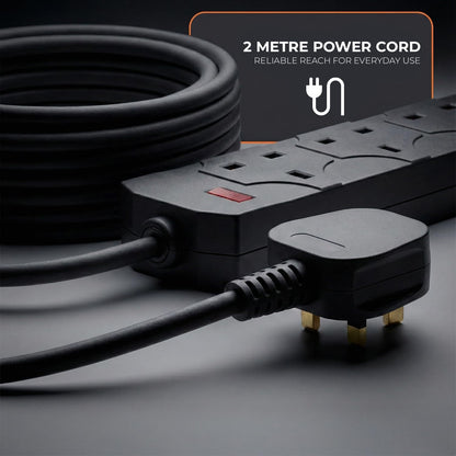 Wolf Power 4 Way Extension Lead, 2 Metre Extension Cable with UK 3 Pin Plug, Multi Socket Power Strip, Wall Mountable, Suitable for Home, Office & Appliances (White, 1 Pack)