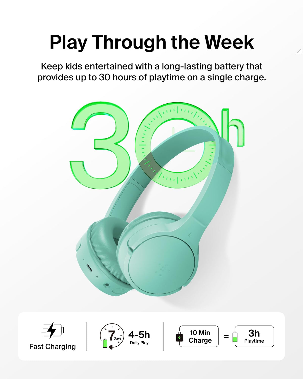 Belkin SoundForm Mini Kids Headphones, Wireless&Wired, 30H Playime, School