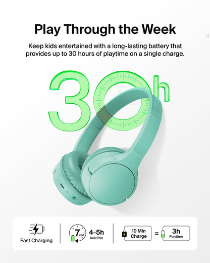 Belkin SoundForm Mini Kids Headphones, Wireless&Wired, 30H Playime, School