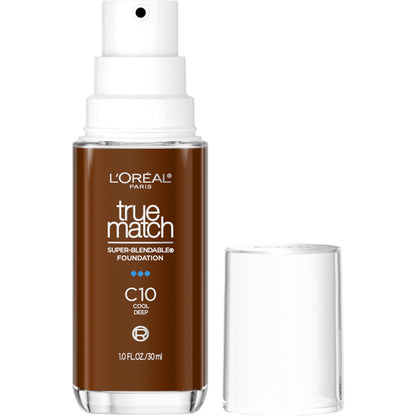 L'Oreal Paris True Match Super-Blendable Foundation, Medium Coverage Liquid Foundation Makeup, N3, Light Medium, 1 Fl Oz
