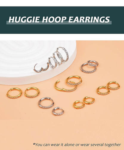 CZ Huggie Hoop Earrings, Stainless Steel Small Hoop Earrings