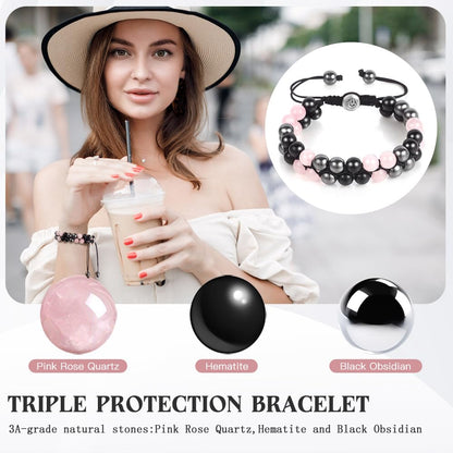 Triple Protection Bracelet - for Protect & Balance - Energy Crystal Handmade Bracelets for Men Women