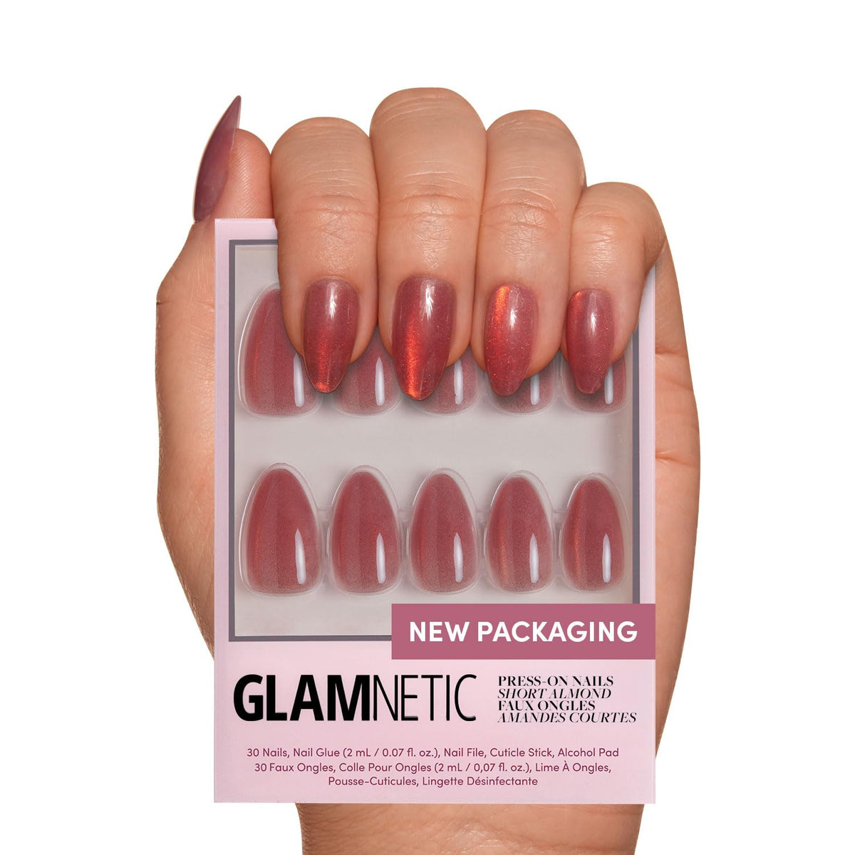 Glamnetic Press On Nails, Short Almond Glossy, Fake Nails 24pc Nail Kit