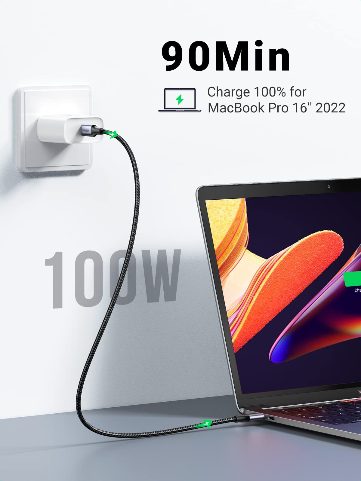 UGREEN 100W USB C to USB C Cable, Fast Charging, 2-Pack, 3.3ft, Black