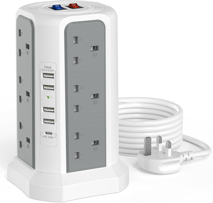 HAFINO Tower Extension Lead with USB Slots, PD18W USB C Fast Charger, 1.8M