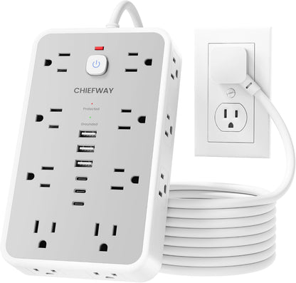 6 FT Surge Protector Power Strip with 6 USB, 16 Outlets, 2400J