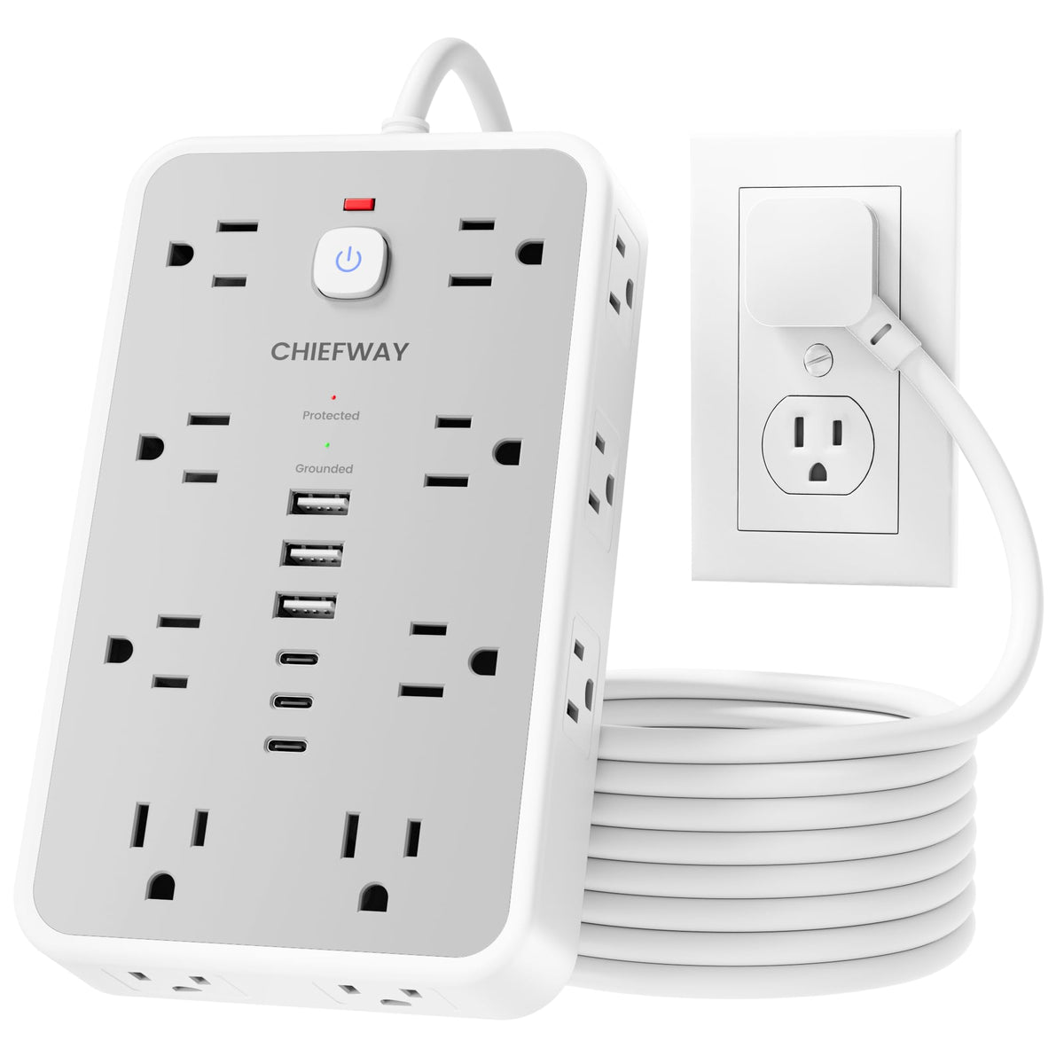 6 FT Surge Protector Power Strip with 6 USB, 16 Outlets, 2400J