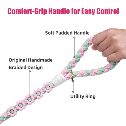 5FT Braided Cotton Rope Leash for Small, Medium and Large Dogs, Red & White Twist