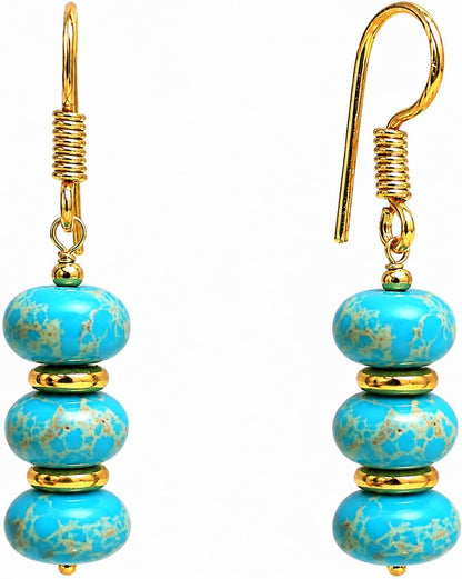 Gempires Beaded Gemstone Dangle Earrings for Women, Boho Gold Birthstone