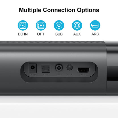 Sound Bar for Smart TV, Soundbar with Bluetooth/ARC/Opt/AUX Connect, Auto Volume Boost, 3 Equalizer Modes, 2 in 1 Detachable Soundbar for TV/PC/Gaming/Projectors
