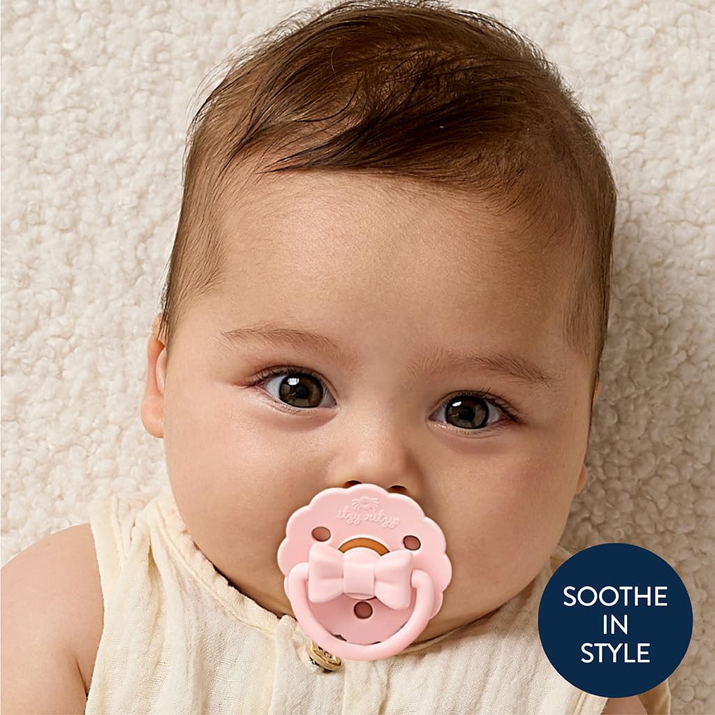 Itzy Ritzy Natural Rubber Pacifiers for 0–6 Mos, Set of 2, Blossom/Rosewood