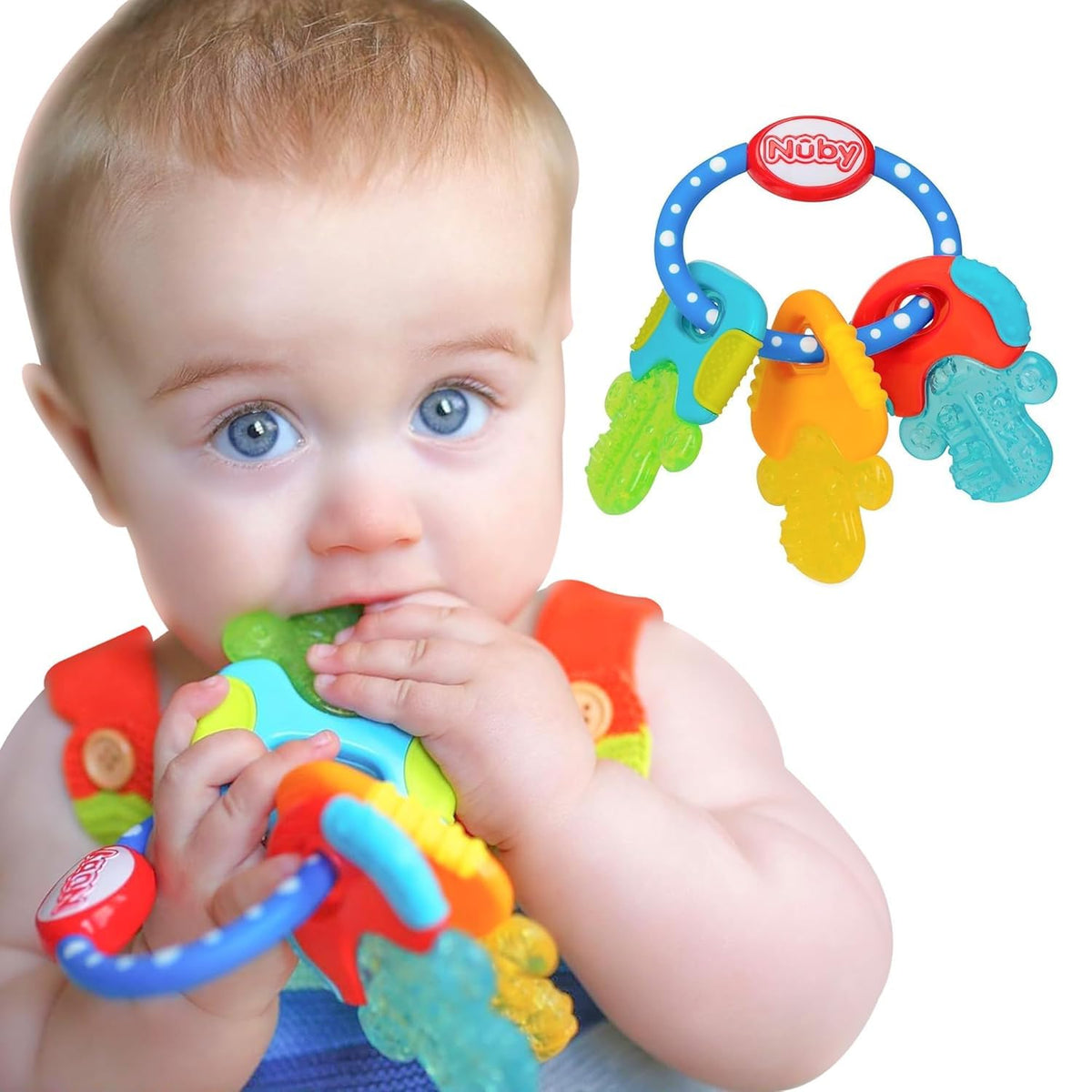 Nuby Ice Gel Teether Keys for Babies, Soft Teething Toy, Blue, 3M+
