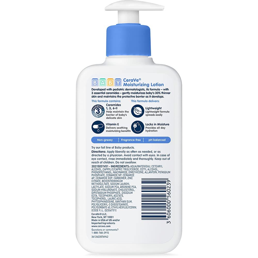 CeraVe Baby Lotion, Baby Skin Moisturizer with Vitamin E & Niacinamide,16oz