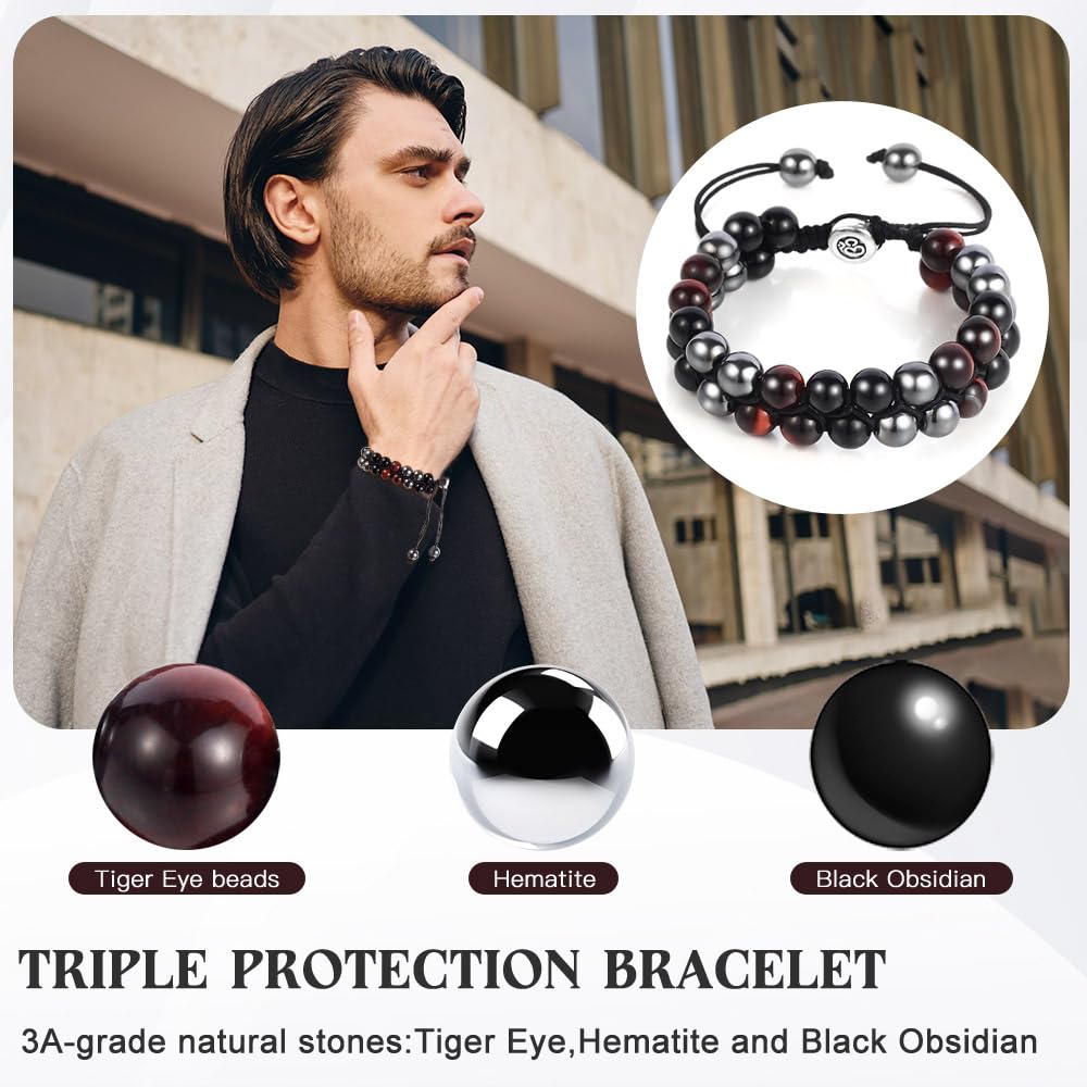 Triple Protection Bracelet - for Protect & Balance - Energy Crystal Handmade Bracelets for Men Women
