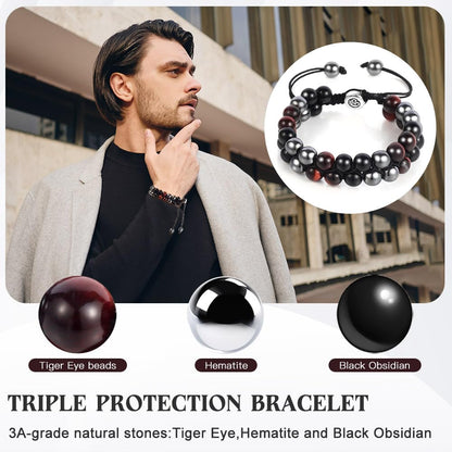 Triple Protection Bracelet - for Protect & Balance - Energy Crystal Handmade Bracelets for Men Women