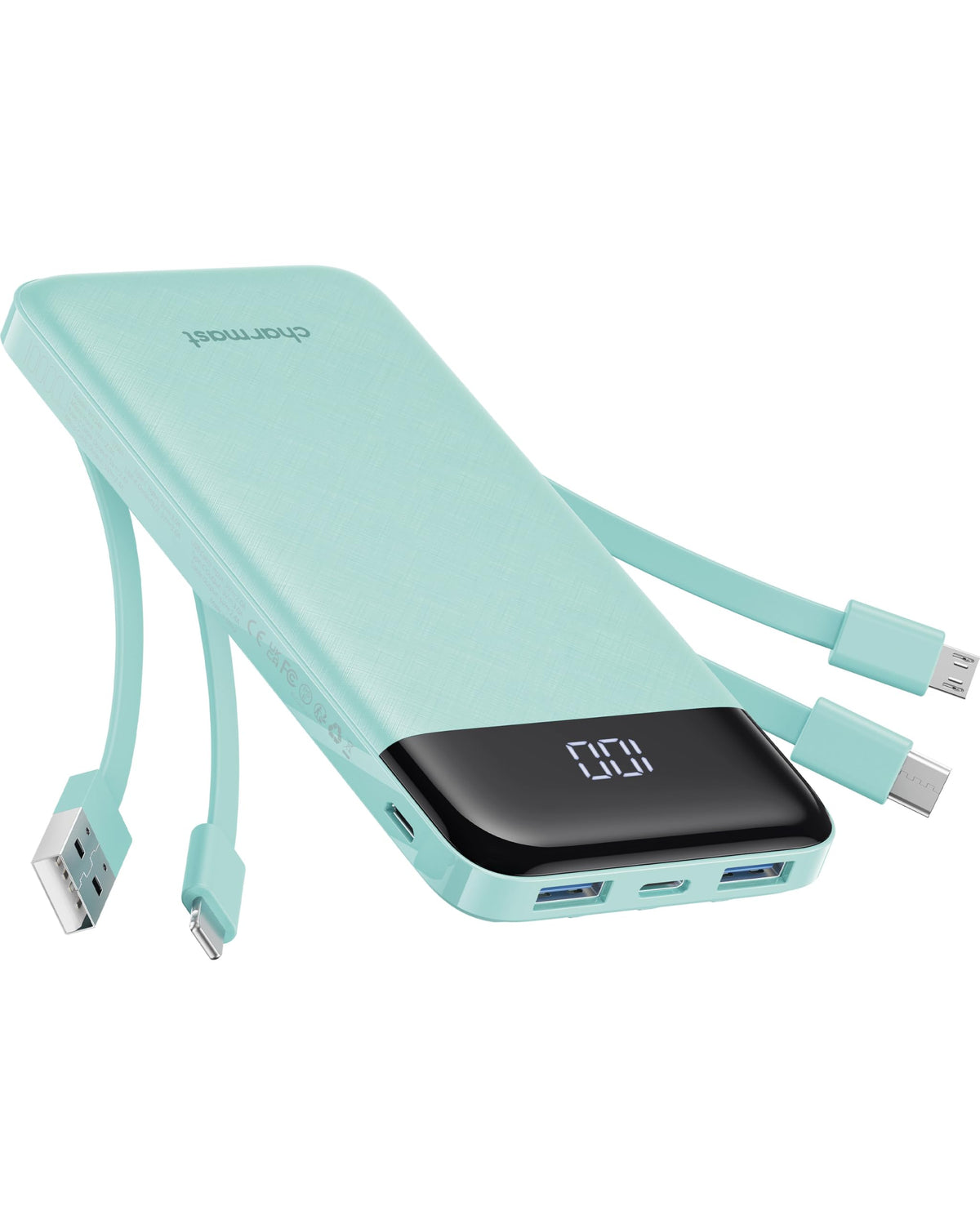 charmast Portable Charger Power Bank with Reinforced Built-in 4 Cables