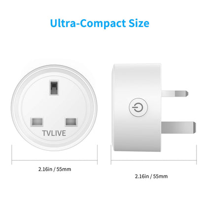 Smart Plug, TVLIVE 4 Pack Smart Plugs Work that with Alexa (Echo/Echo Dot), Google Home Voice Control, Energy Monitoring, Remote Control, Timer & Schedule Function, Device Sharing, Wifi Plug Socket UK