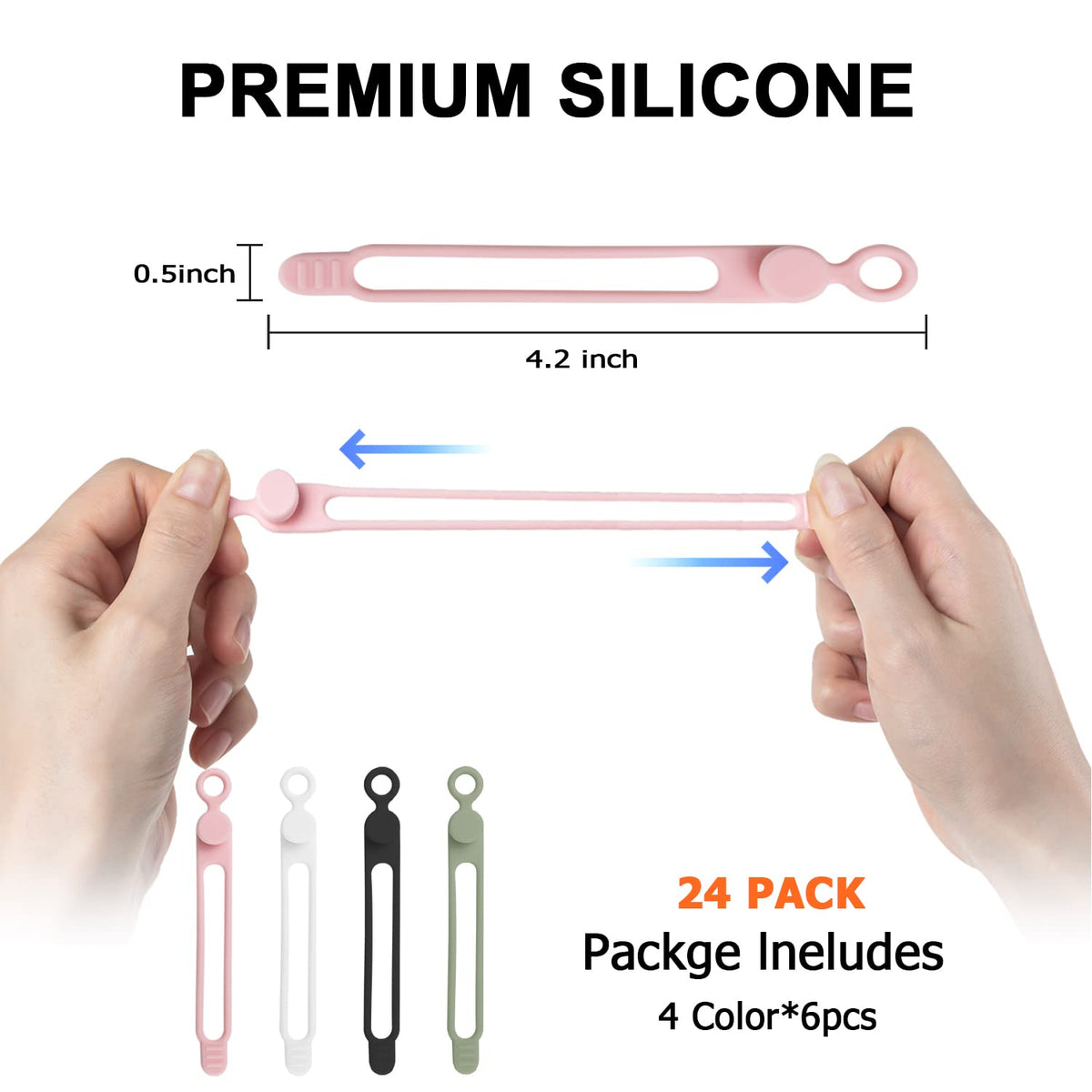Silicone Cable Ties, Cord Organizer Cable Management,2Sizes-Grey