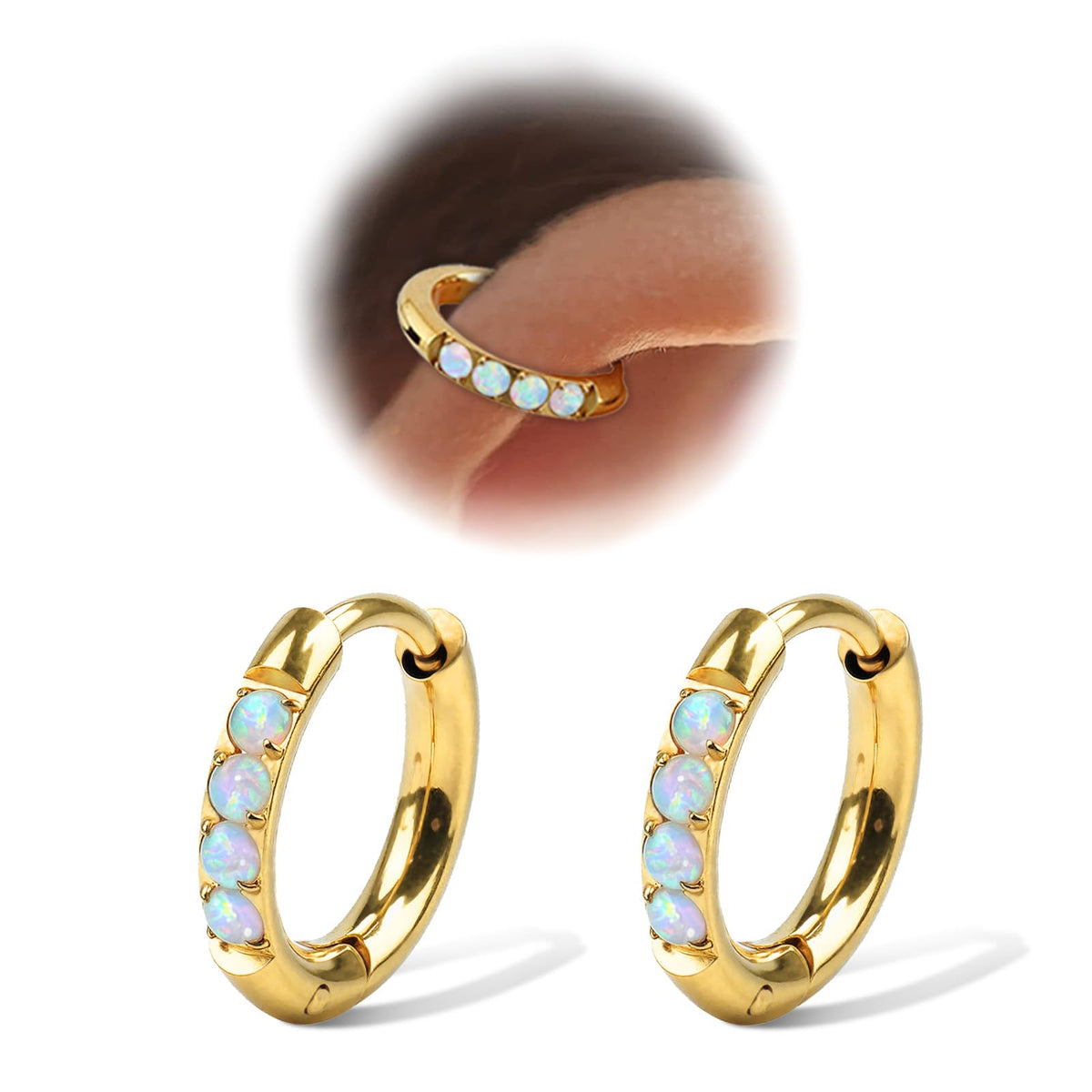 1Pair 316L Surgical Steel Opal Small Hoop Earrings for Women Hypoallergenic Medical Grade Lightweight For Cartilage Helix Daith Tragus Lobe Piercing Jewelry