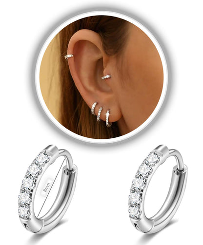 CZ Huggie Hoop Earrings, Stainless Steel Small Hoop Earrings