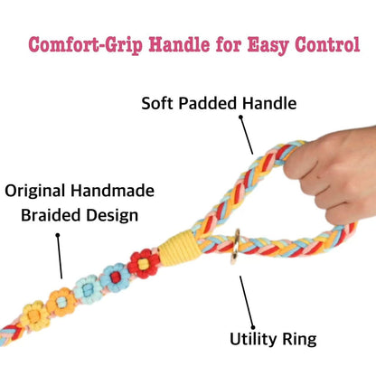 5FT Braided Cotton Rope Leash for Small, Medium and Large Dogs, Red & White Twist
