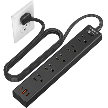 5 Outlets 2 Prong Power Strip with 3USB, 6FT Extension Cord for Old House