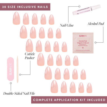 Glamnetic Press On Nails, Short Almond Glossy, Fake Nails 24pc Nail Kit