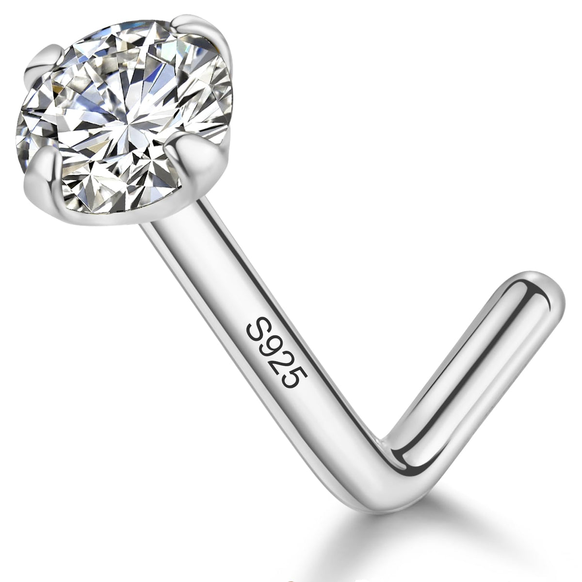 925 Sterling Silver Nose Ring Stud for Women, 18G/20G/22G/24G, L Shaped