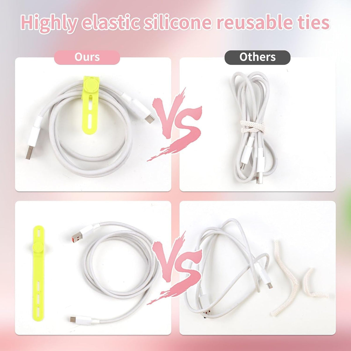 25 Pcs Silicone Cable Ties, Cable Ties Reusable, High Elasticity Cord Wraps for Electrical Cords, Cord Organizer for Earphone, Phone Charger(White)