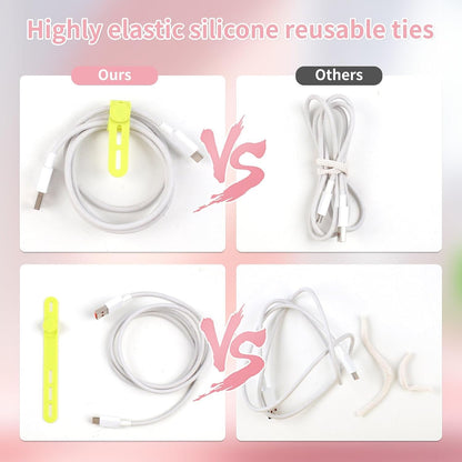 25 Pcs Silicone Cable Ties, Cable Ties Reusable, High Elasticity Cord Wraps for Electrical Cords, Cord Organizer for Earphone, Phone Charger(White)