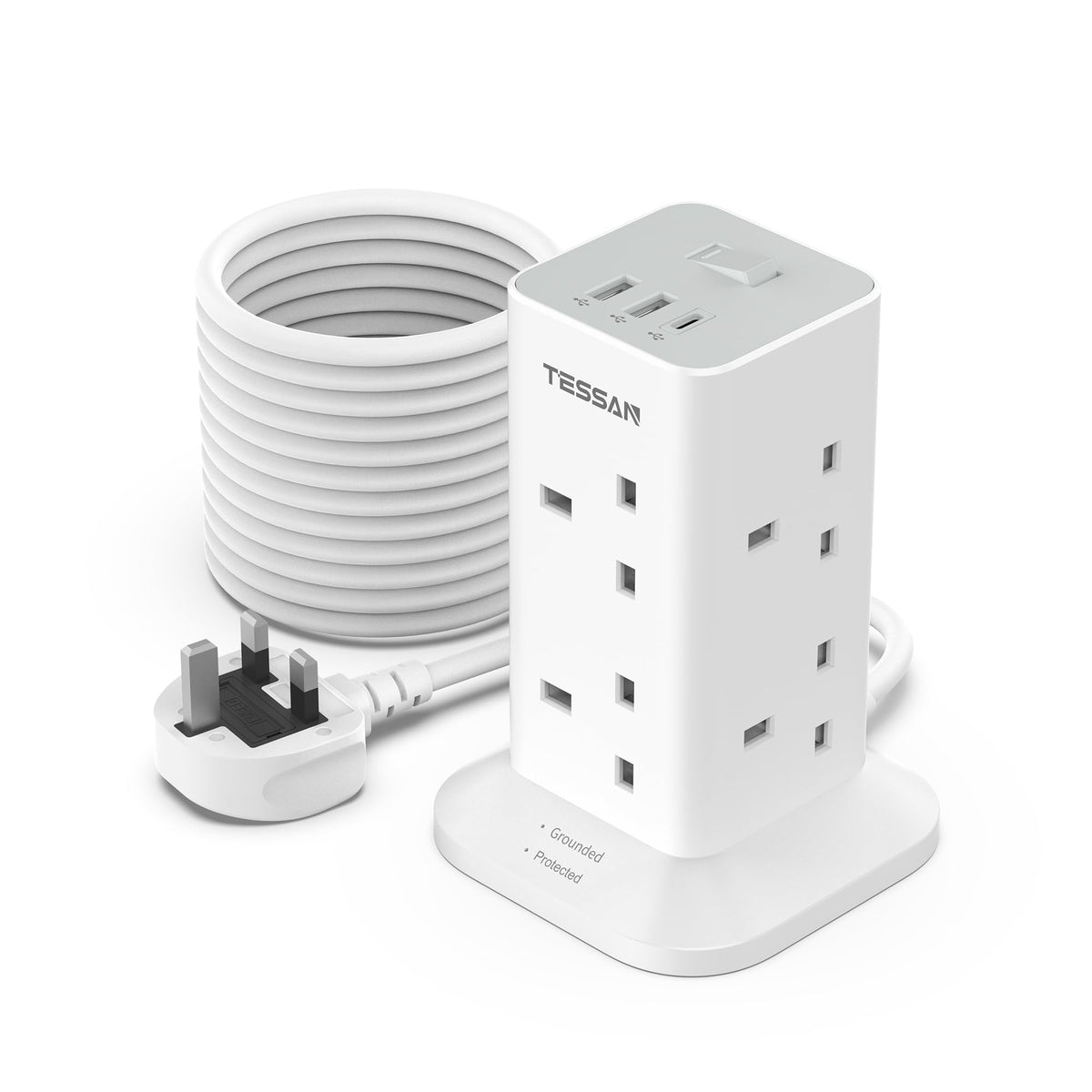 TESSAN Tower Extension Lead 5M with USB C Slots