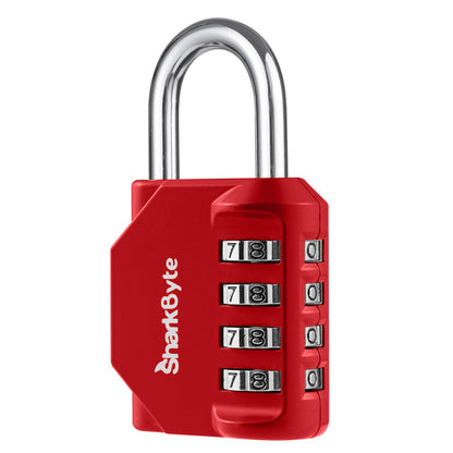 SharkByte Heavy Duty Combination Padlock – 4-Digit Weatherproof Outdoor Lock with Stainless Steel Shackle, Anti-Rust Resettable Code for Gym, School, Locker, Shed, Toolbox, Gate & Warehouse - Purple