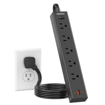 5 Outlets 2 Prong Power Strip with 3USB, 6FT Extension Cord for Old House