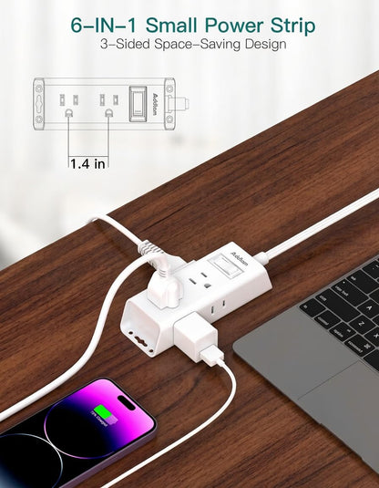 Addtam Flat Plug Extension Cord with 6 Outlet Extender for Cruise Travel
