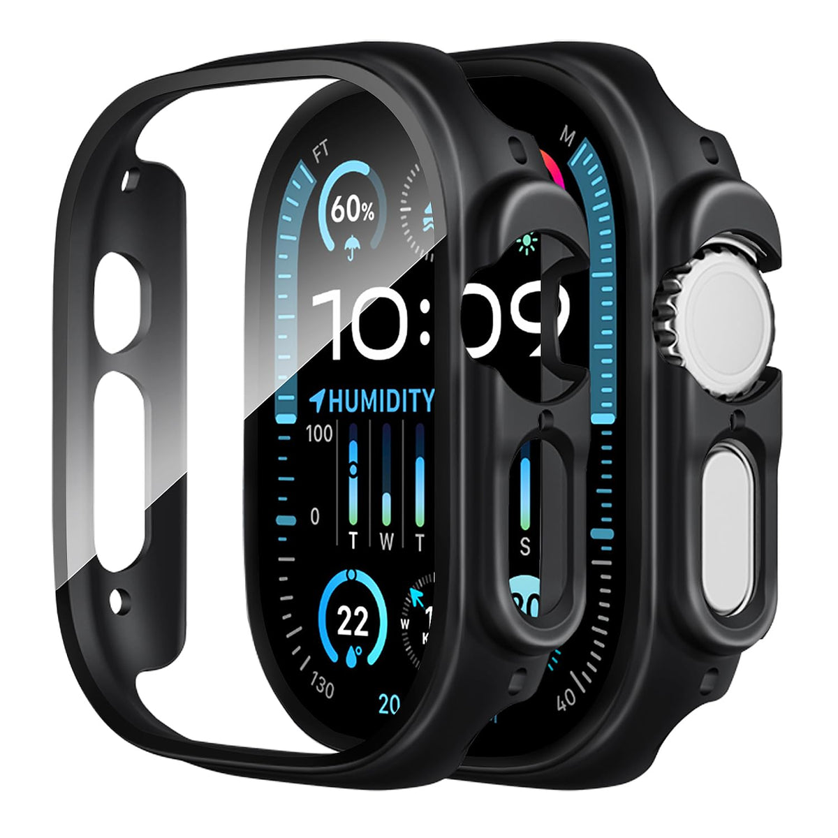 Smiling 2 Pack Case Compatible with Apple Watch Series 9 (2023)/Series 8 /Series 7 45mm with Tempered Glass Screen Protector, Hard PC Case Overall Protective Cover- Starlight