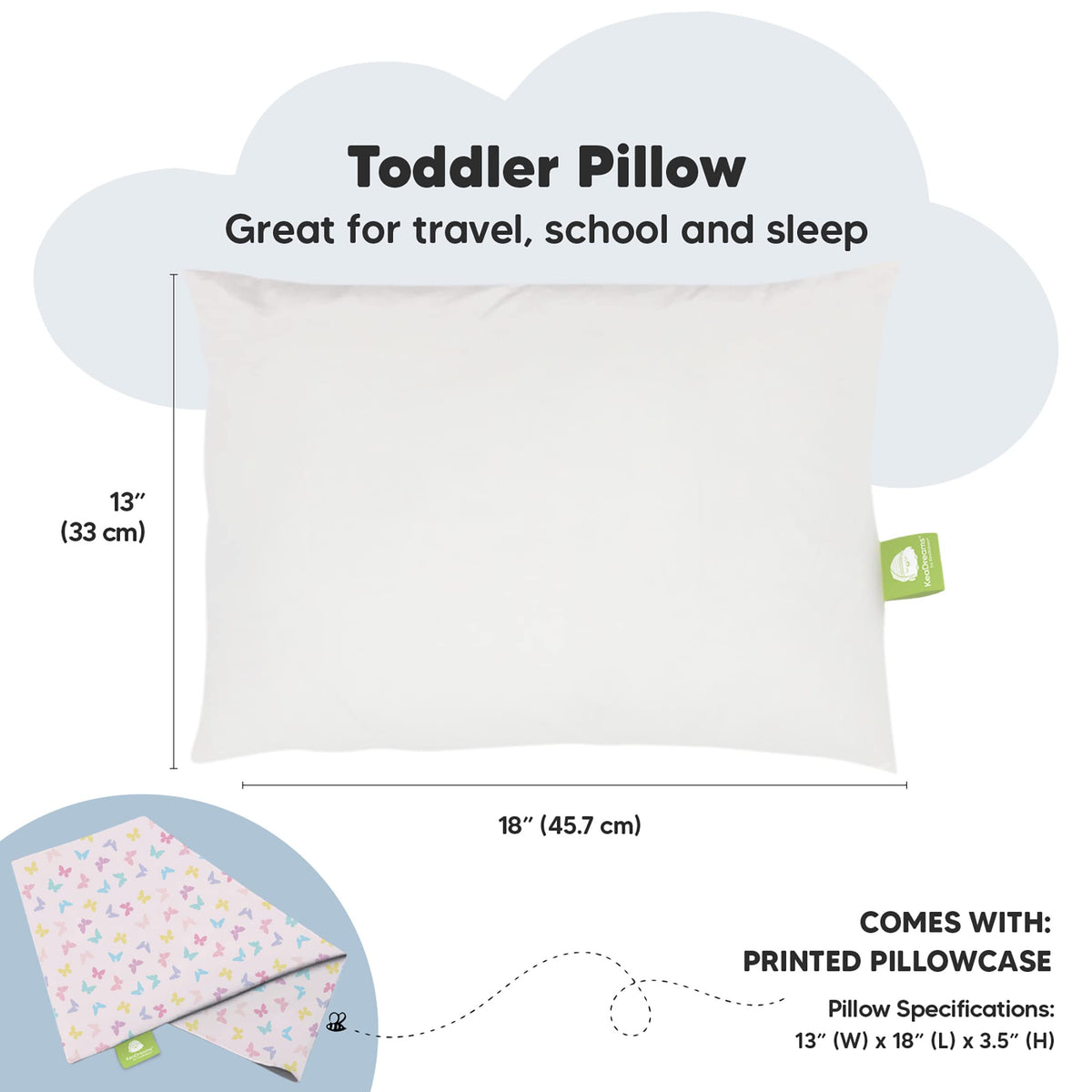 Toddler Pillow with Pillowcase 13x18 My Little Dreamy Pillow(Jolly Rainbow)