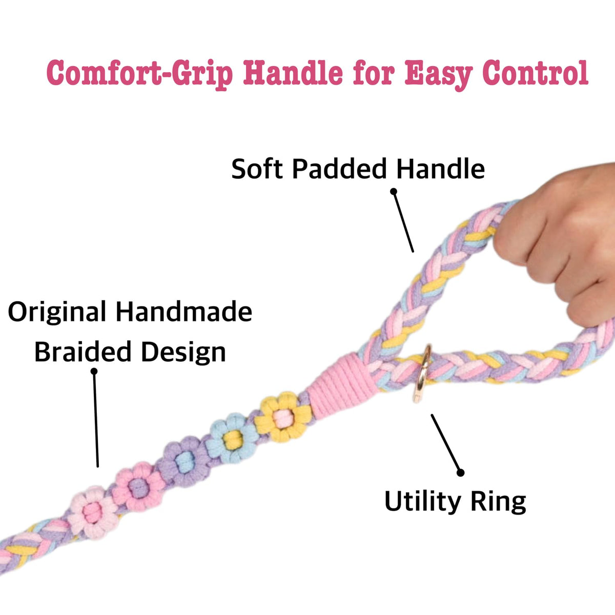 5FT Braided Cotton Rope Leash for Small, Medium and Large Dogs, Red & White Twist