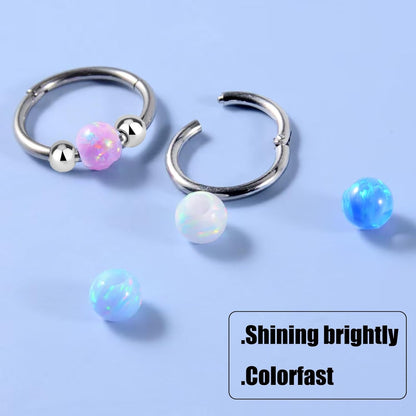 2PCS 18G Opal Cartilage Hoop Earrings, Hypoallergenic Silver Huggie Hoops